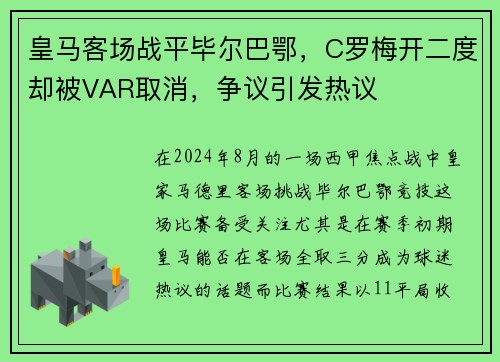 皇马客场战平毕尔巴鄂，C罗梅开二度却被VAR取消，争议引发热议